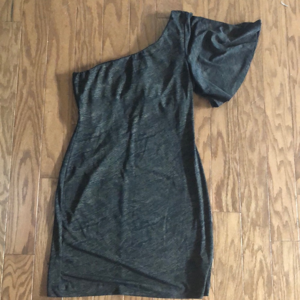 One shoulder black and gold dress